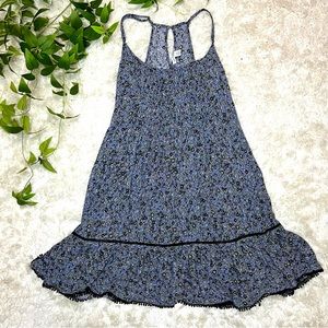 American Eagle Black blue floral dress ruffle tiered Size Small